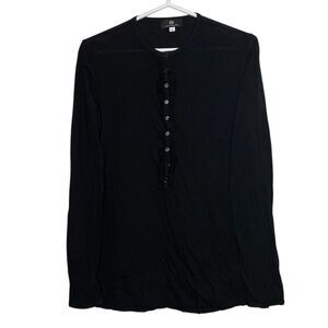 AG Adriano Goldschmied Top Womens S Black Ruffle Long Sleeve Shirt Button NEW